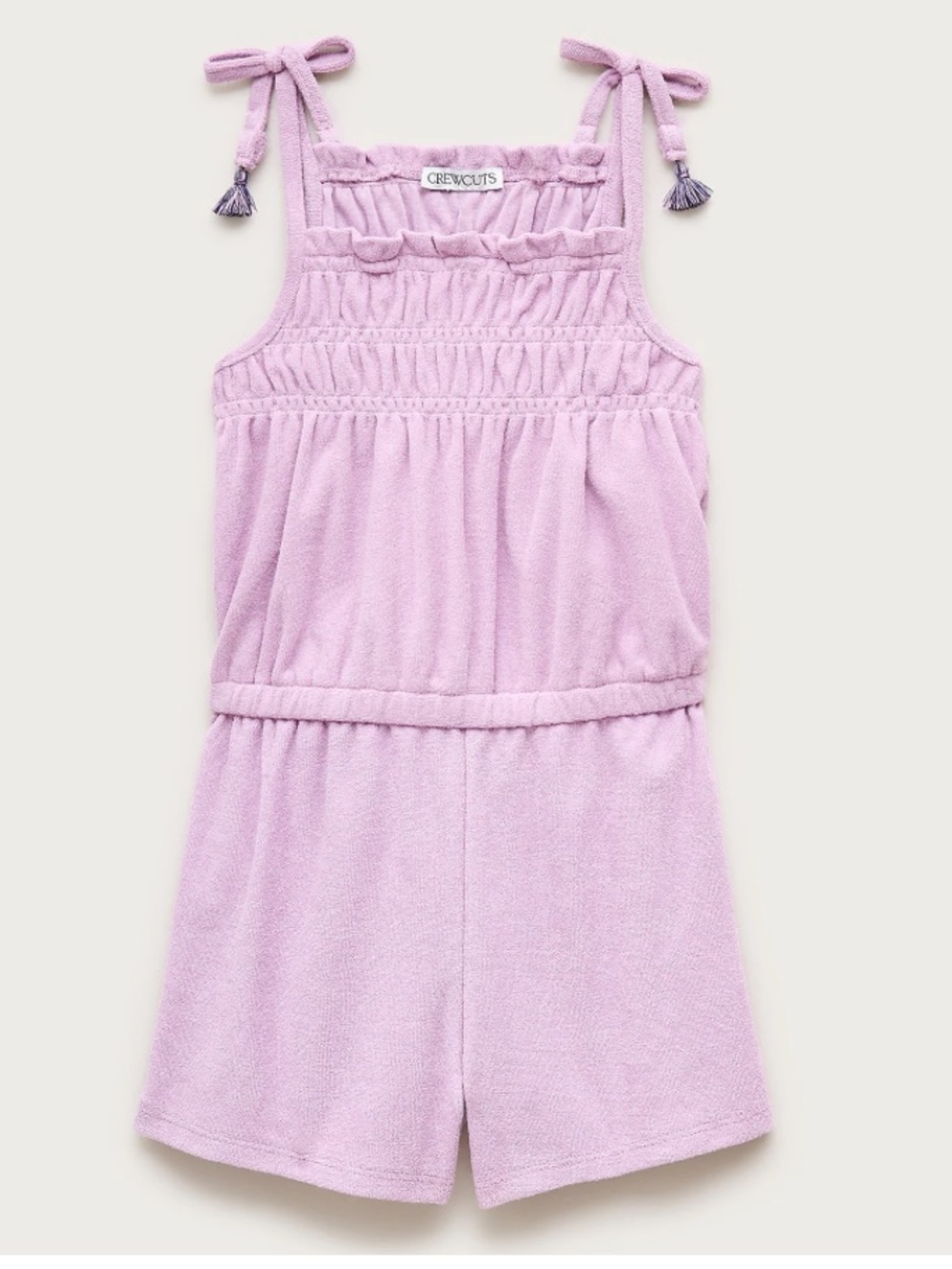 J crew violet mist Girls' smocked romper in towel terry